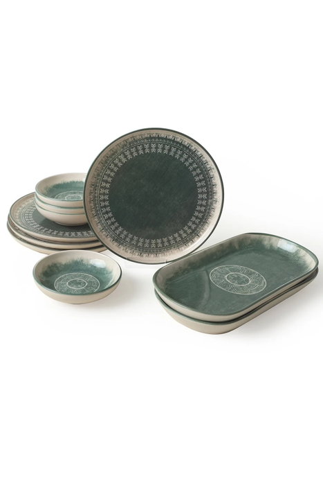 Hermia Set de desayuno de 10 piezas en crema y verde oscuro